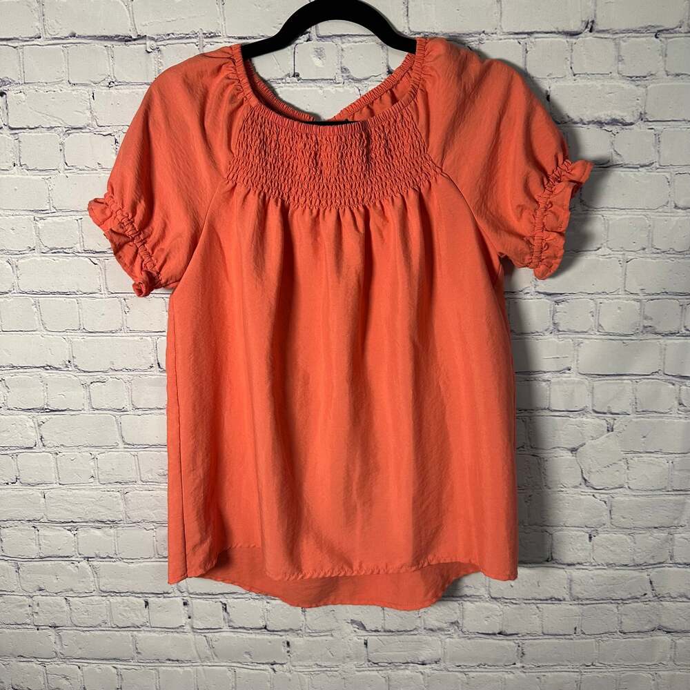 NYCC Pink Peasant Top with Embroidered Neckline, Size Small